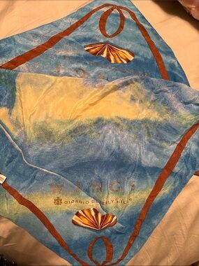 Vintage 100% Silk Scarf Blue and Brown Abstract, oceanlike pattern